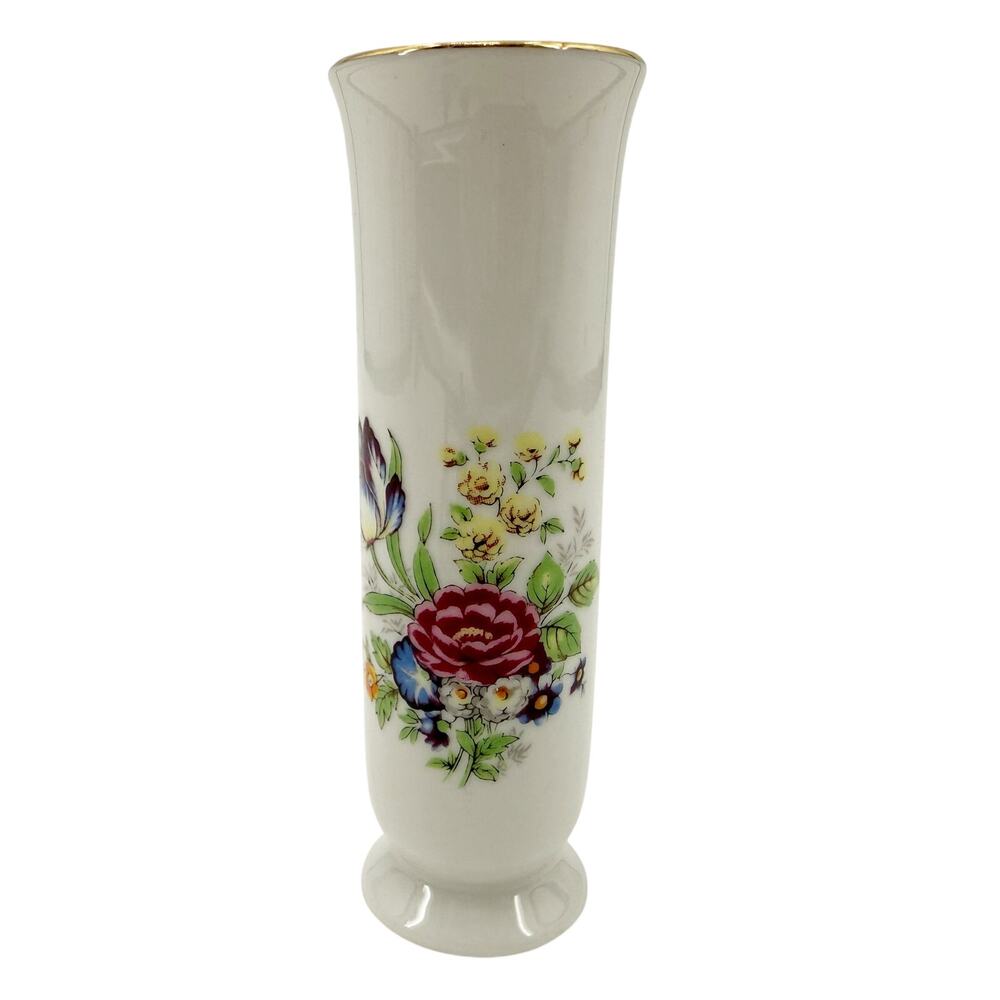 vintage Fred Roberts white floral Bud Vase San Francisco Japan 6.5" tall